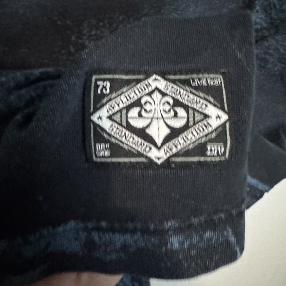 Affliction Henley Shirt Mens Large Black Blue Distressed Y2K Biker Goth Grunge - Picture 6 of 10